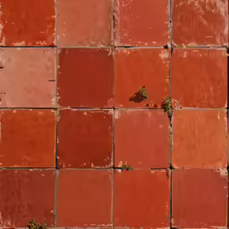 a square shaped orange tile floor is seen in this picture