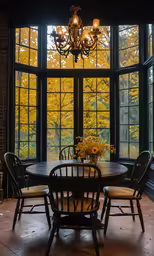 a dining room table that has some chairs around it