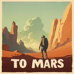 a cartoon of a man in space and mountains