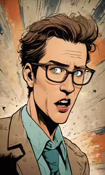 a drawing of a man wearing glasses and a blue shirt,an adult in glasses with a jacket and tie