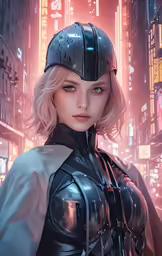 the girl in a leather costume is looking at the camera