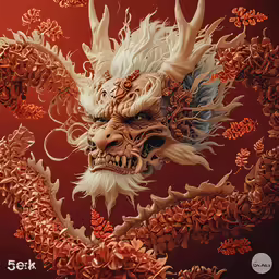 the head and arms of a mythical demon, in an artistic painting