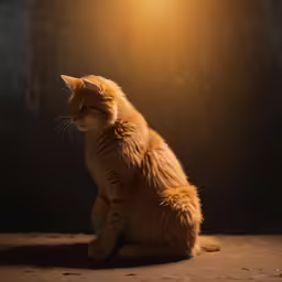 a cat sitting on the ground in the sun with its head slightly tilted