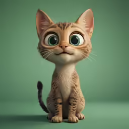 a brown kitten with green eyes and an evil look