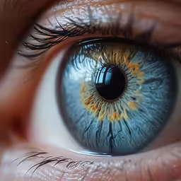the iris of an eye that is blue with yellow spots