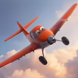 an orange plane with a smiley face sitting in the sky