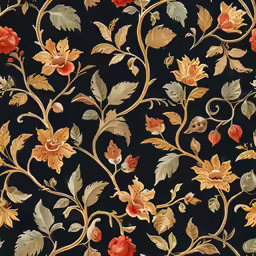 an artistic wallpaper design with flowers and swirls on a black background