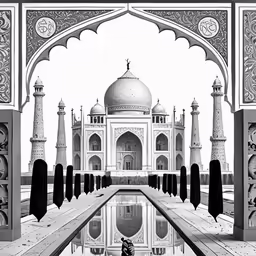 an ink drawing of the taj muttari