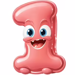 a pink letter with a big eyes and a nose