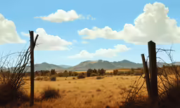an open field has a fence that can be seen through