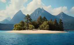 this is an image of a scenic view of trees on an island