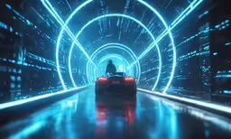 a car is driving through a large tunnel