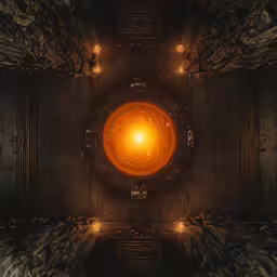 an orange object sits inside of an old tunnel