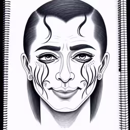 a drawing of a woman with face makeup and eyebrows,a drawing of a woman