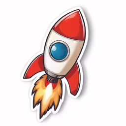a sticker of a rocket ship that is flying