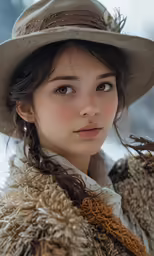 a pretty woman wearing a hat with brown hair