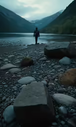 there is a man standing on the edge of the water
