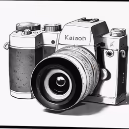 black and white photo of two cameras