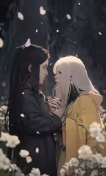 two female characters standing close to one another