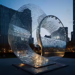 a sculpture of metal in the middle of the street