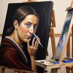 this is an artistic painting and there are easels holding their easels