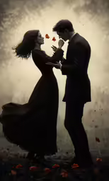 a man and a woman are holding hands in the woods
