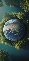 the earth is surrounded by green trees in this photograph