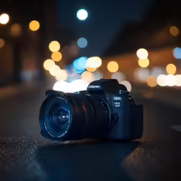 a camera that is on the road near some lights