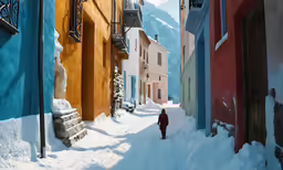 the street is lined with buildings and sidewalks of various colors and shapes