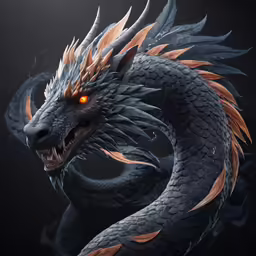 an orange and gray dragon with orange eyes