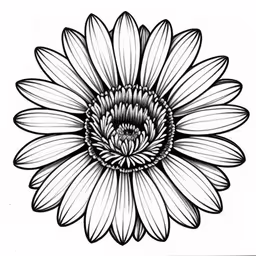 a drawing of a flower on a white background,a sunflower drawing with black and white ink