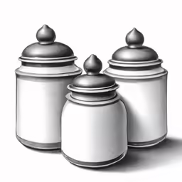 a group of white objects with silver lid
