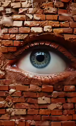 a picture of a brick wall with an eye painted on it