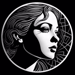 a drawing of a woman with large eyes in a circle
