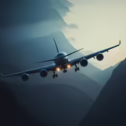 a plane flying over a hill surrounded by mountains