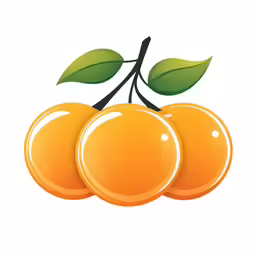 three oranges on a white background with green leaves