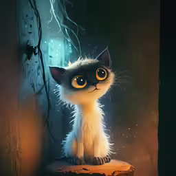 a cat on a stump in the rain