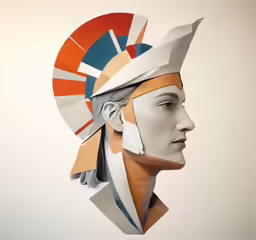 a woman wearing a helmet and paper headdress