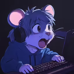 cartoon character using computer keyboard wearing headphones