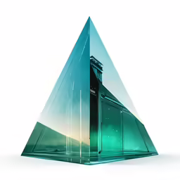 a clear glass pyramid with a reflection in it