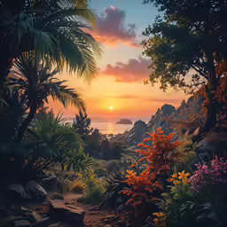 a pathway leading up to the sunset over the ocean