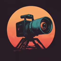 a camera on top of a tripod at sunset