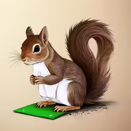 a squirrel sitting on top of a green napkin