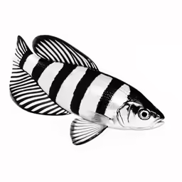 a large black and white fish on a white surface