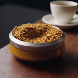 the plate is made of granola and ready to serve