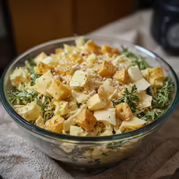 a dish full of pasta with cheese and herbs