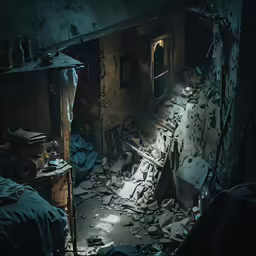 a very messy room in an old house