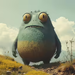 an animated creature sitting on the top of a hill