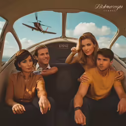 three people are sitting in an airplane together