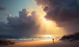 an artistic painting with people on the beach